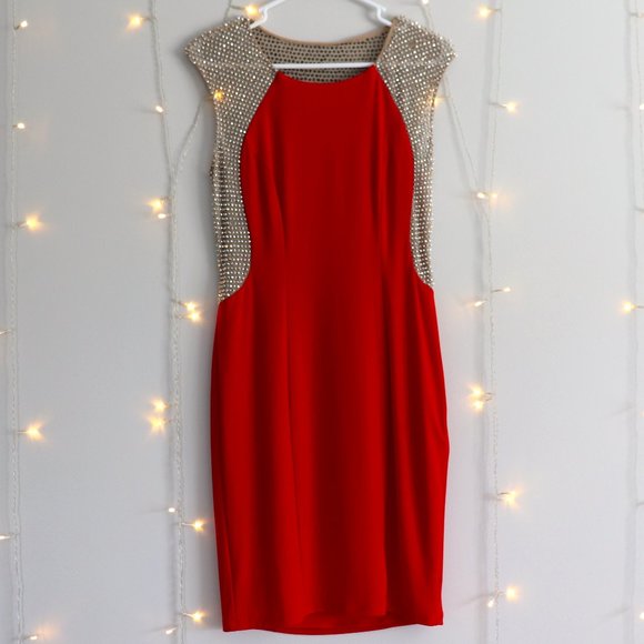 Red Fitted Cocktail Dress with Sparkles | 086 - Picture 1 of 4
